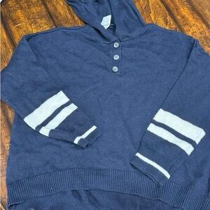 AE Navy Blue Hoodie with Striped Sleeves
